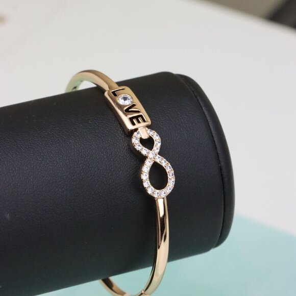 Rose Gold LOVE & Infinity Symbol Bangle with Sparkling Stones, XPBL0476 - Picture 5 of 12
